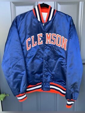 Vintage Starter Jacket Clemson Tigers Navy Blue Orange White Nylon Adult L Coat
